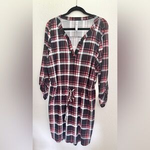 BOBBIE BROOKS Plaid Knit Dress Size 1X Womens Henley Elastic Waist